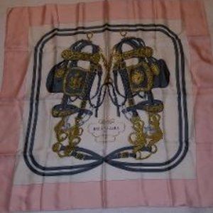 Vintage HERMES BRIDES de GALA Scarf Light Pink / Grey